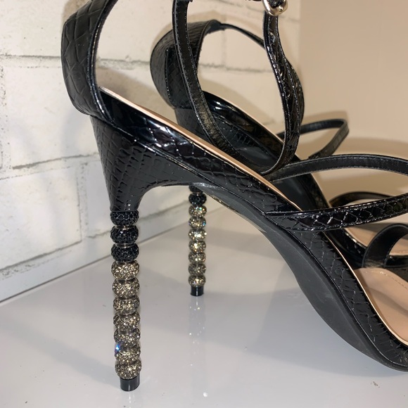 Fashion Nova Black Stiletto Heel Rhinestone Heel Fancy Club Size 11 - Picture 2 of 7